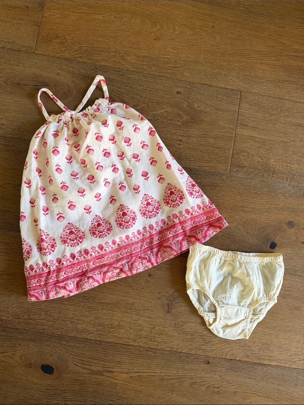 GAP Pink Floral Border Sundress with Cream Bloomers